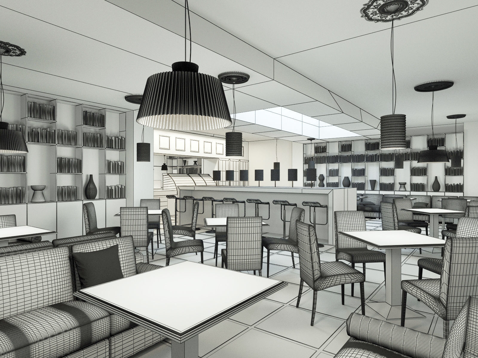 bistro restaurant interior 3D model_12