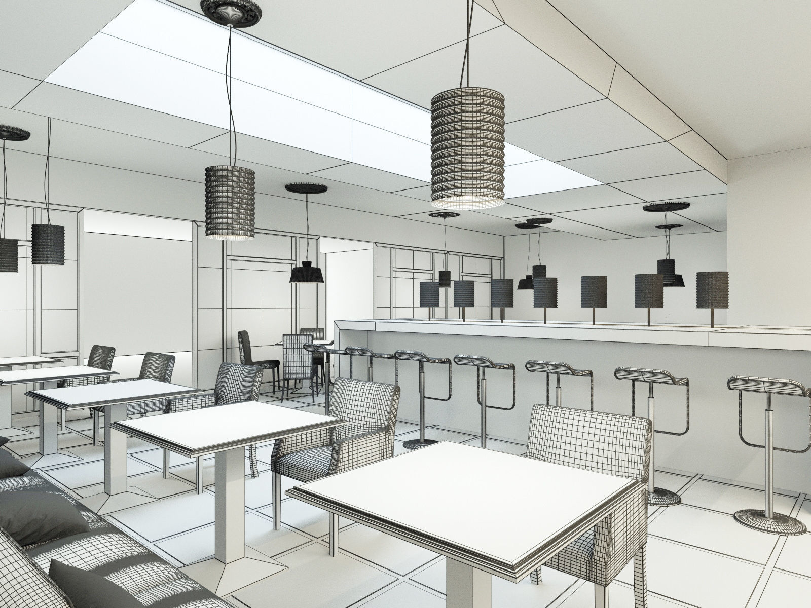bistro restaurant interior 3D model_15