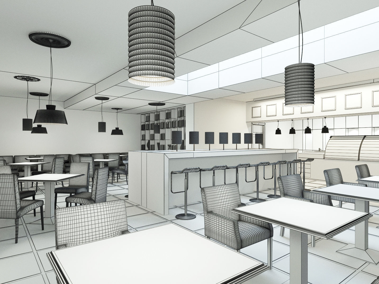 bistro restaurant interior 3D model_11