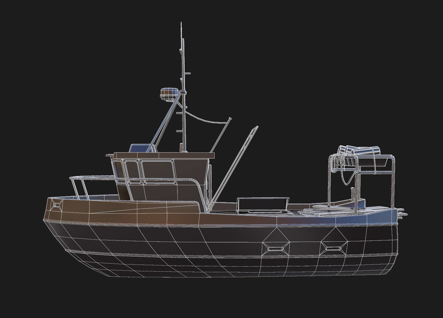 Fishing boat Low-poly 3D model_4