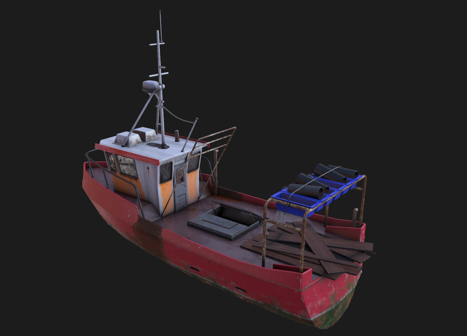 Fishing boat Low-poly 3D model_1