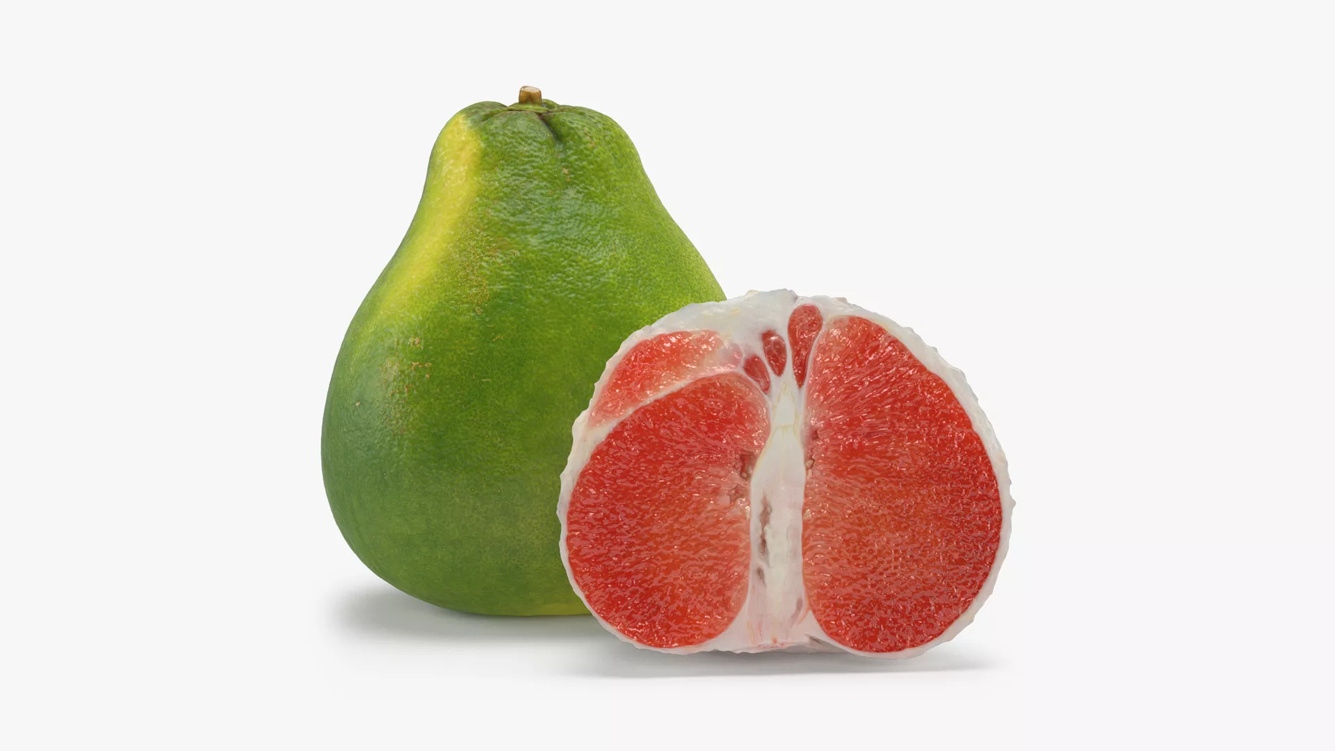Whole and Half Peeled Red Pomelo Low-poly 3D model
