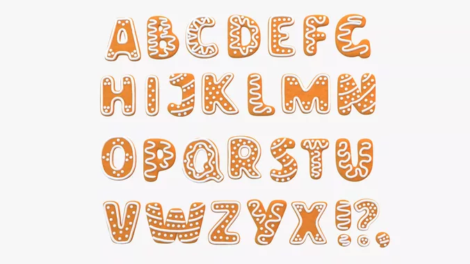 Gingerbread Cookies Alphabet 3D Model 4K PBR
