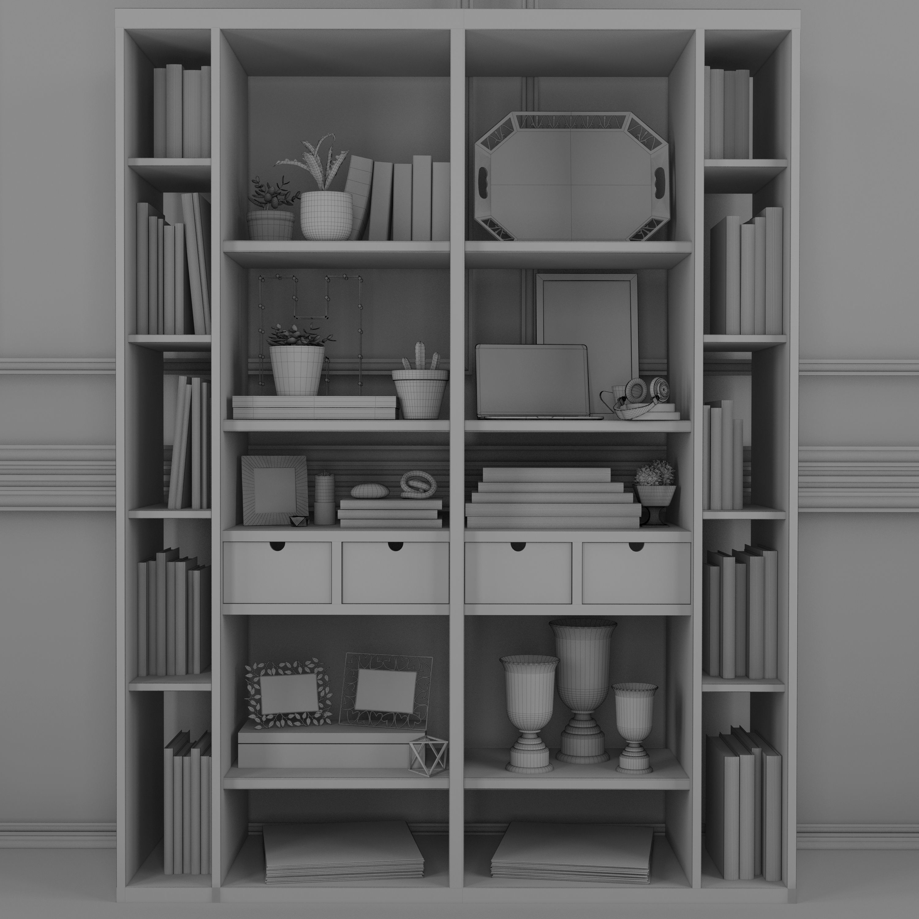 Decorative Set bookcase 3D model_1
