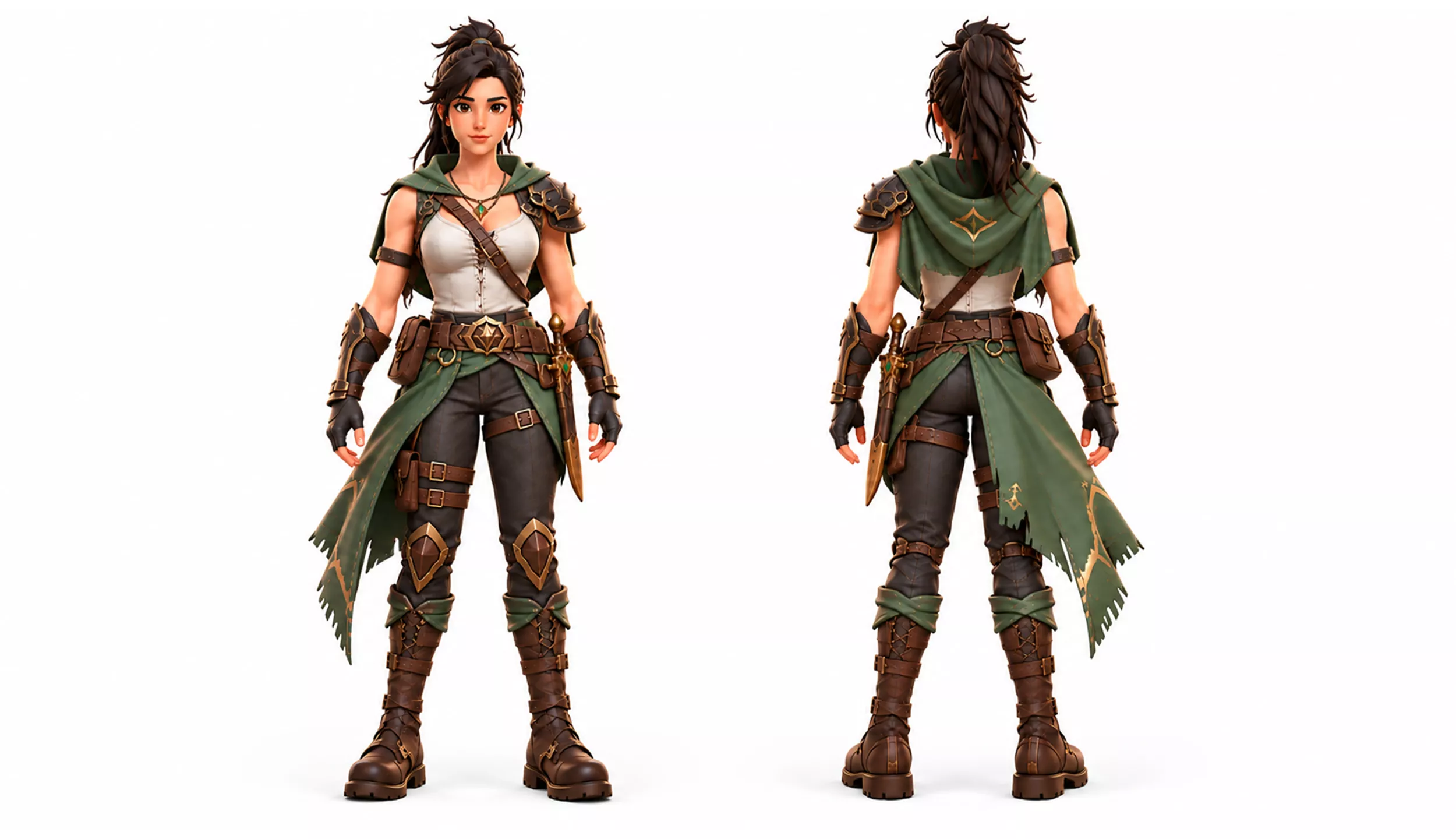 Female Fantasy Rogue Warrior Rigged Game Ready 3D Character Low-poly 3D model