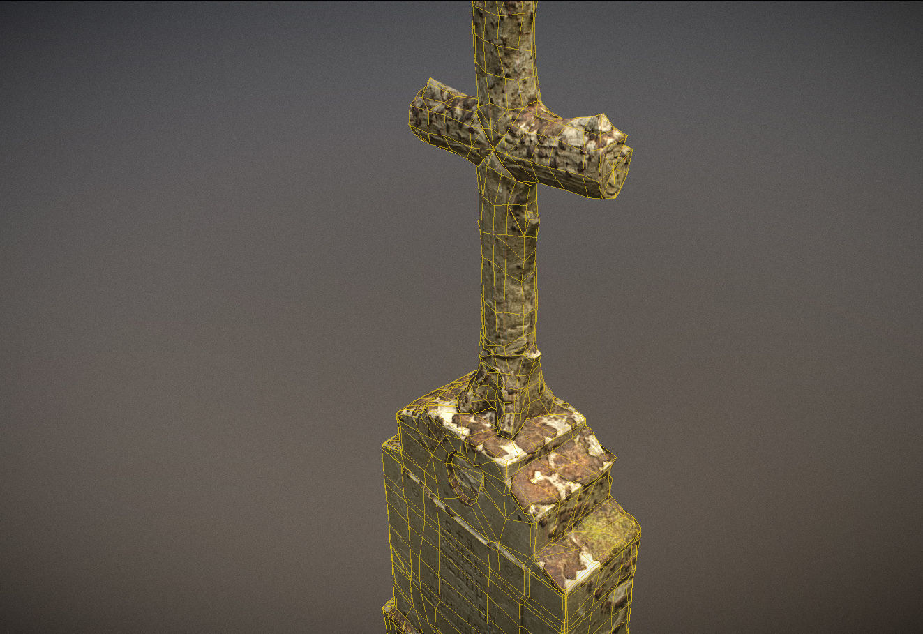 Scanned photorealistic old concrete casted cross imitating wood Low-poly 3D model_12