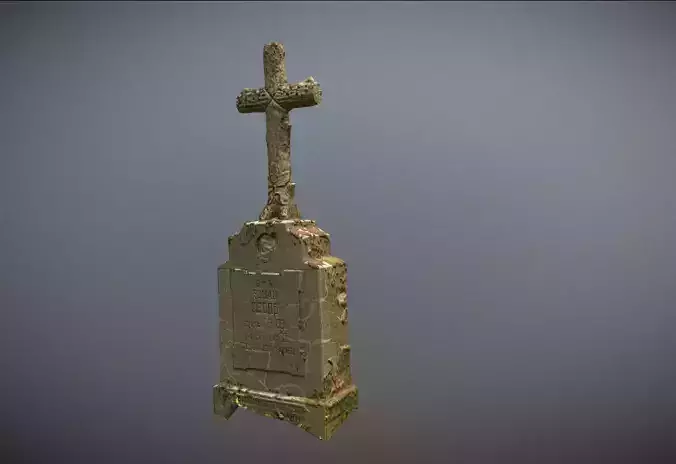 Scanned photorealistic old concrete casted cross imitating wood Low-poly 3D model