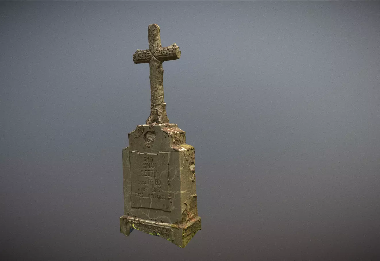 Scanned photorealistic old concrete casted cross imitating wood Low-poly 3D model_0