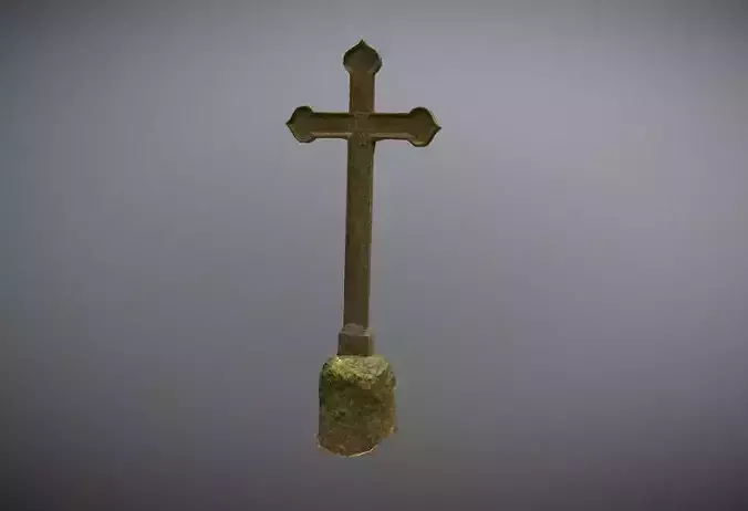 Scanned photorealistic iron cross with small pedestal Low-poly 3D model