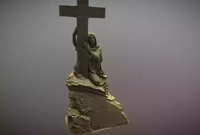 Scanned photorealistic tombstone sculpture of holly Mary  Low-poly 3D model