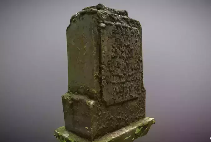 Scanned photorealistic old mossy tombstone Low-poly 3D model