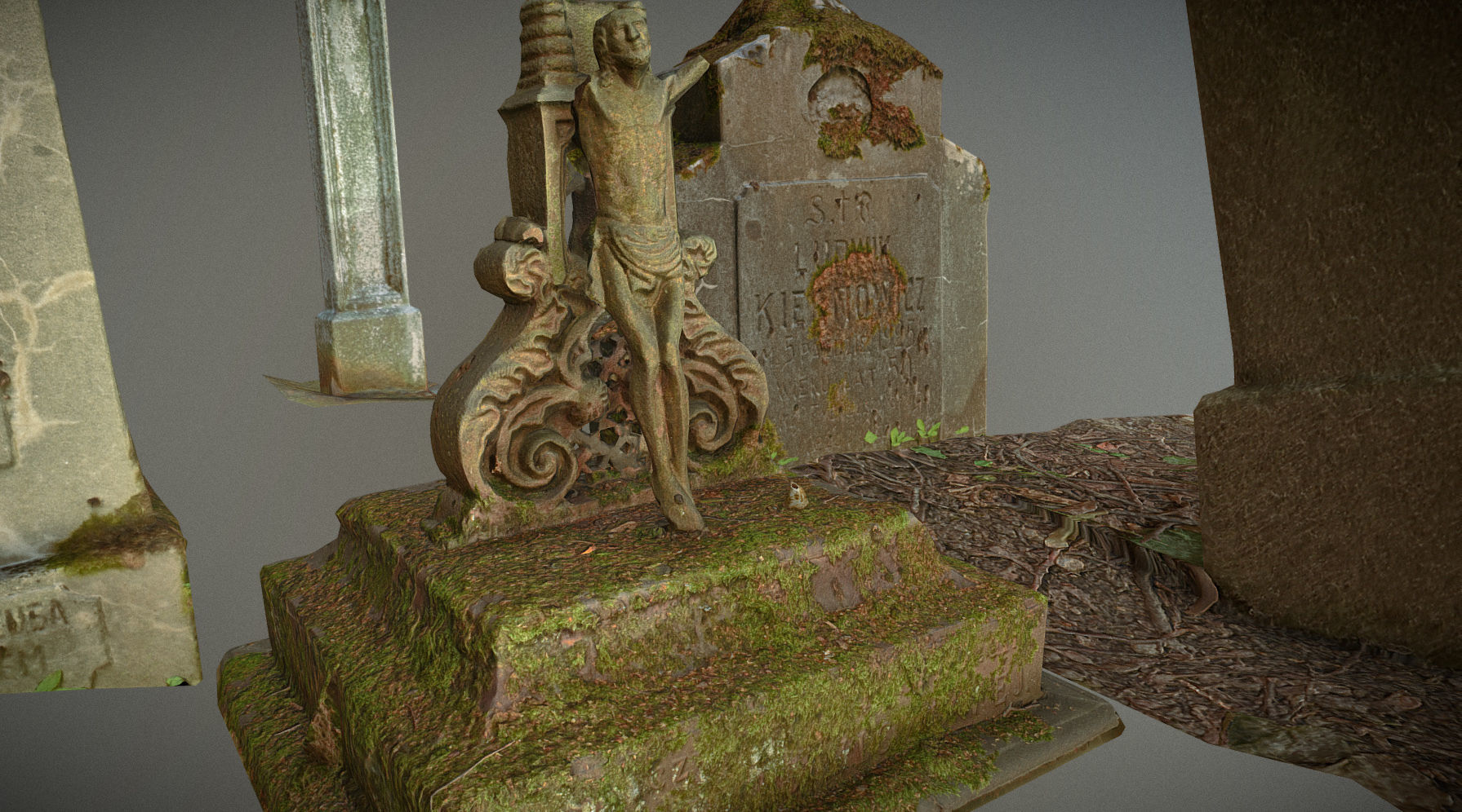 Gravestones crosses and sculptures from old graveyard Low-poly 3D model_9
