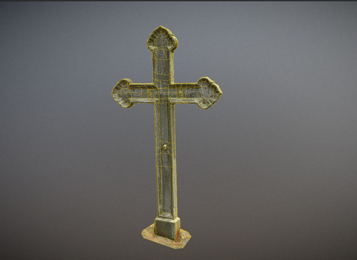 Gravestones crosses and sculptures from old graveyard Low-poly 3D model_115