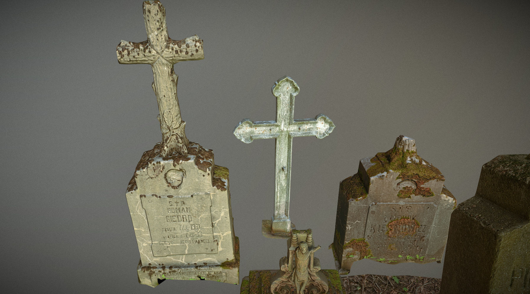 Gravestones crosses and sculptures from old graveyard Low-poly 3D model_1