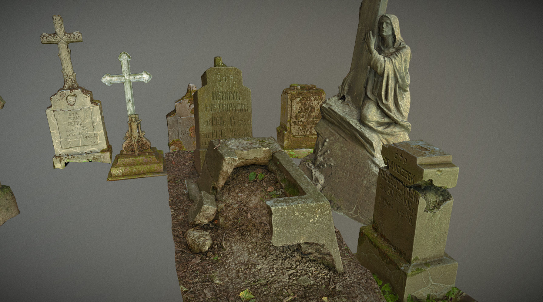 Gravestones crosses and sculptures from old graveyard Low-poly 3D model_7