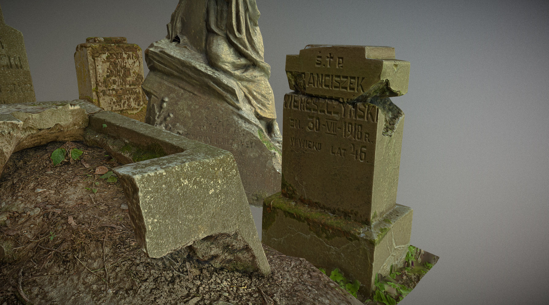 Gravestones crosses and sculptures from old graveyard Low-poly 3D model_4