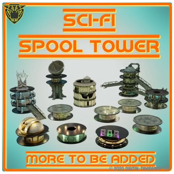 Sci-Fi Spool Tower Bundle - Modular Recycled Terrain System 3D print model