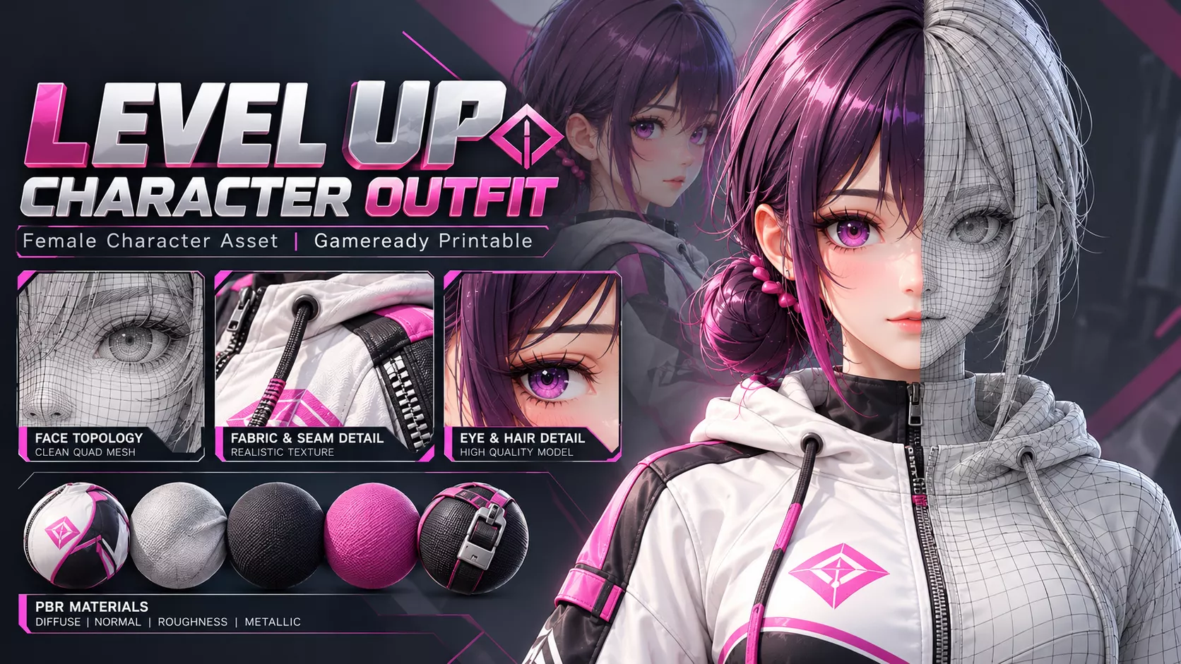 Level Up Anime Female Character Low-poly 3D model