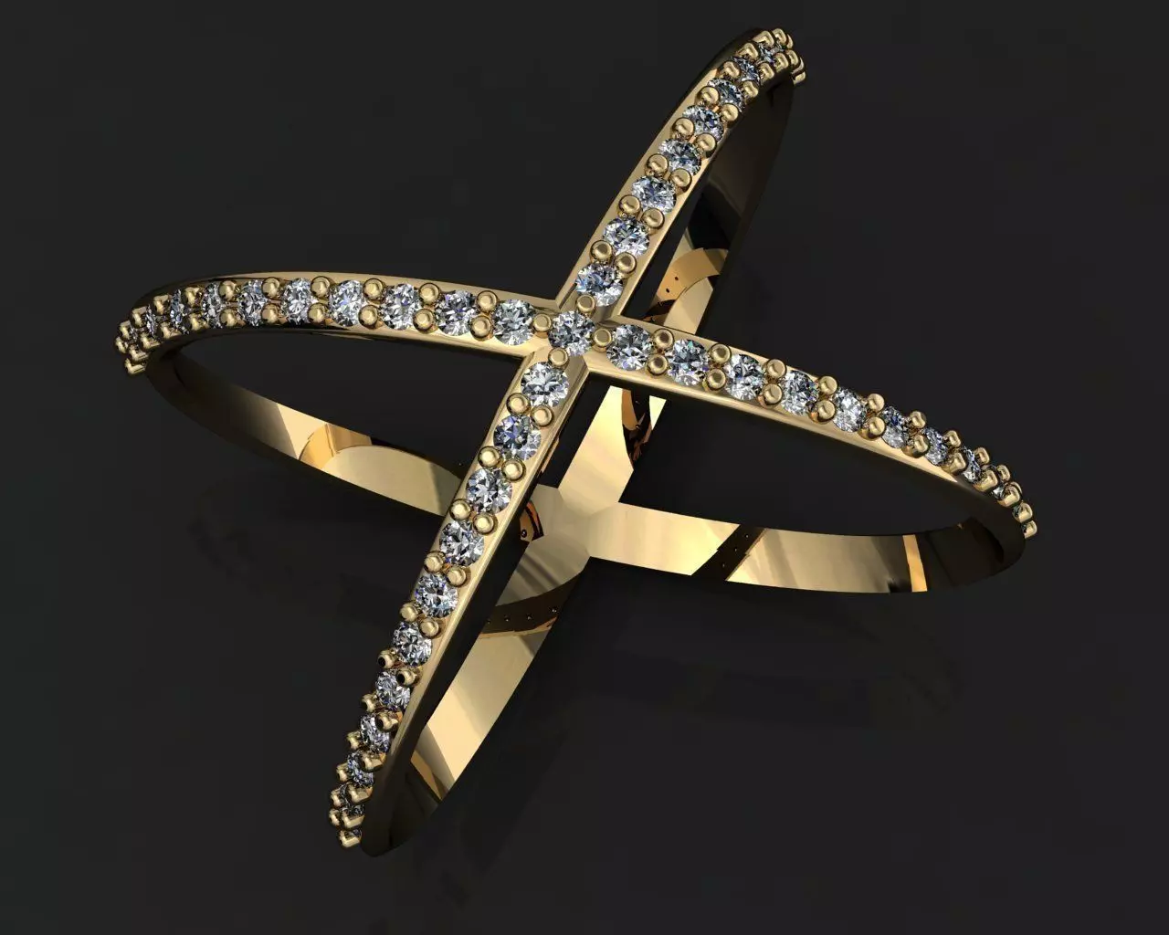 Ring X gold cross with diamonds Free 3D print model