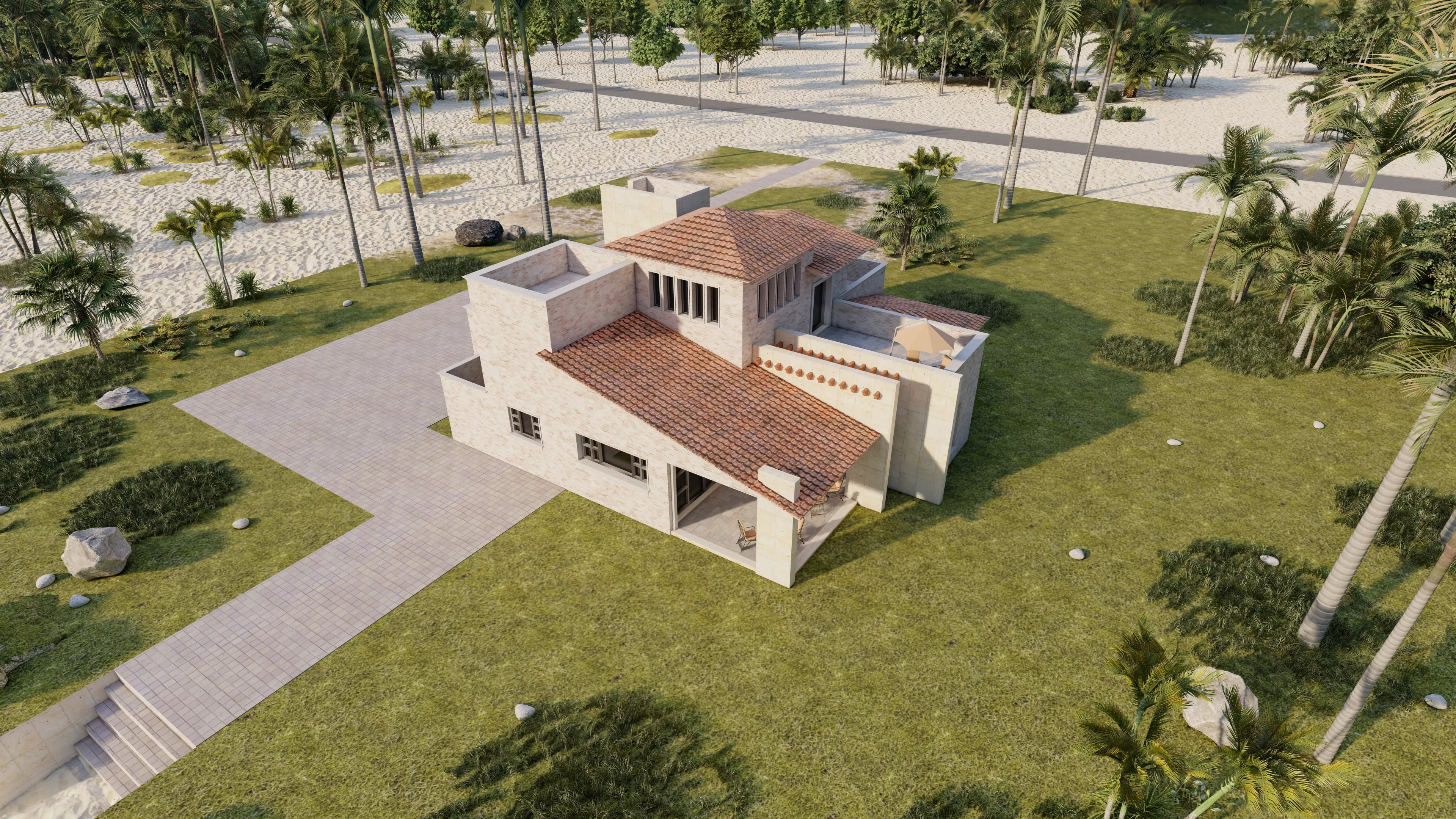 Beach Casa Scene-villa-modern house 3D model