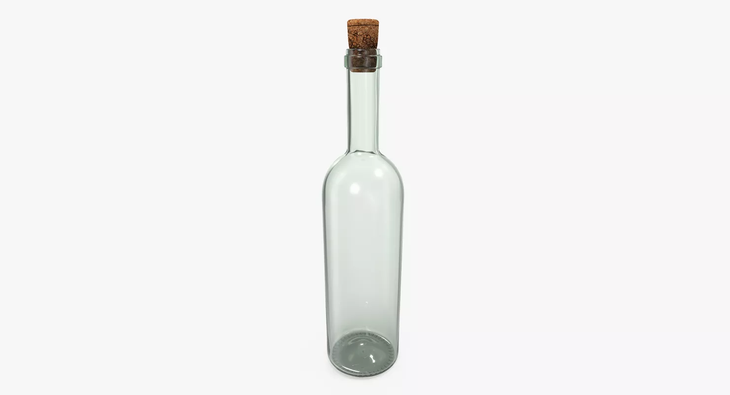 Empty Glass Bottle With Cork 3D model