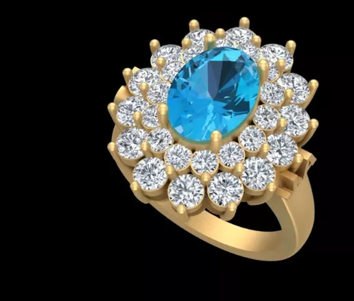 Oval Diamond Double Halo Cocktail Ring 3D Model 3D print model