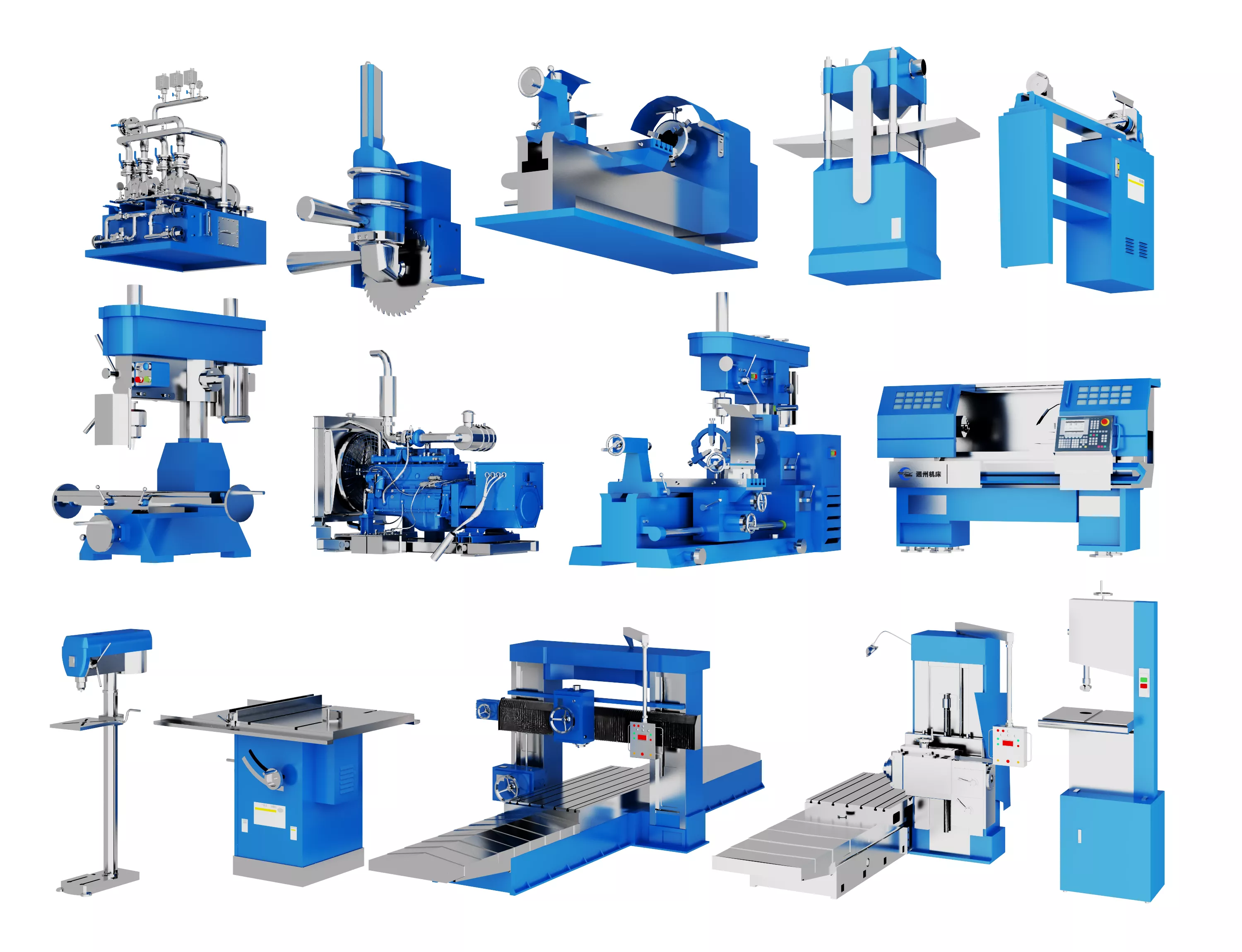Turning lathe machine set Low-poly 3D model