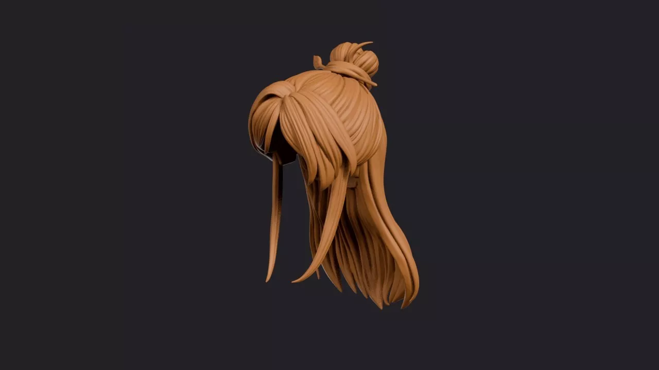 Leaf Accent Topknot with Long Curtain Layers Hairstyle 3D print model
