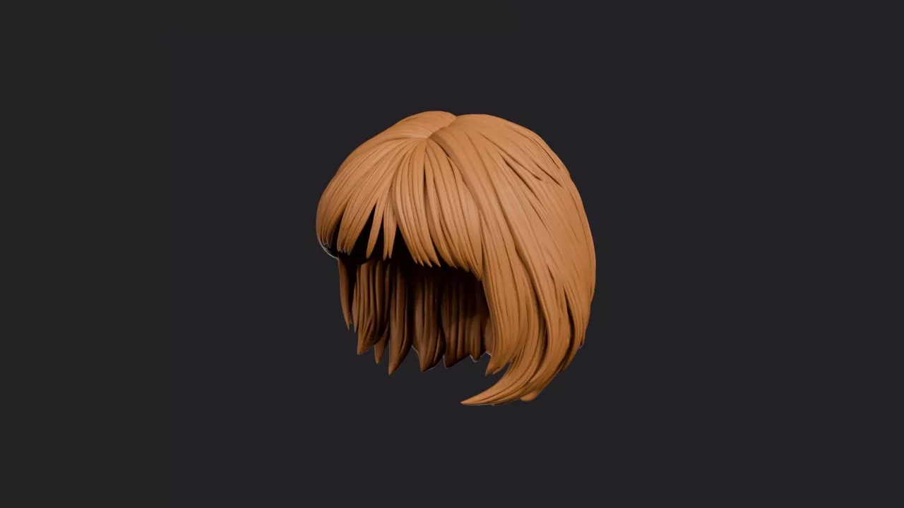 Angled Blunt Bob with Feather Bangs Hairstyle 3D print model