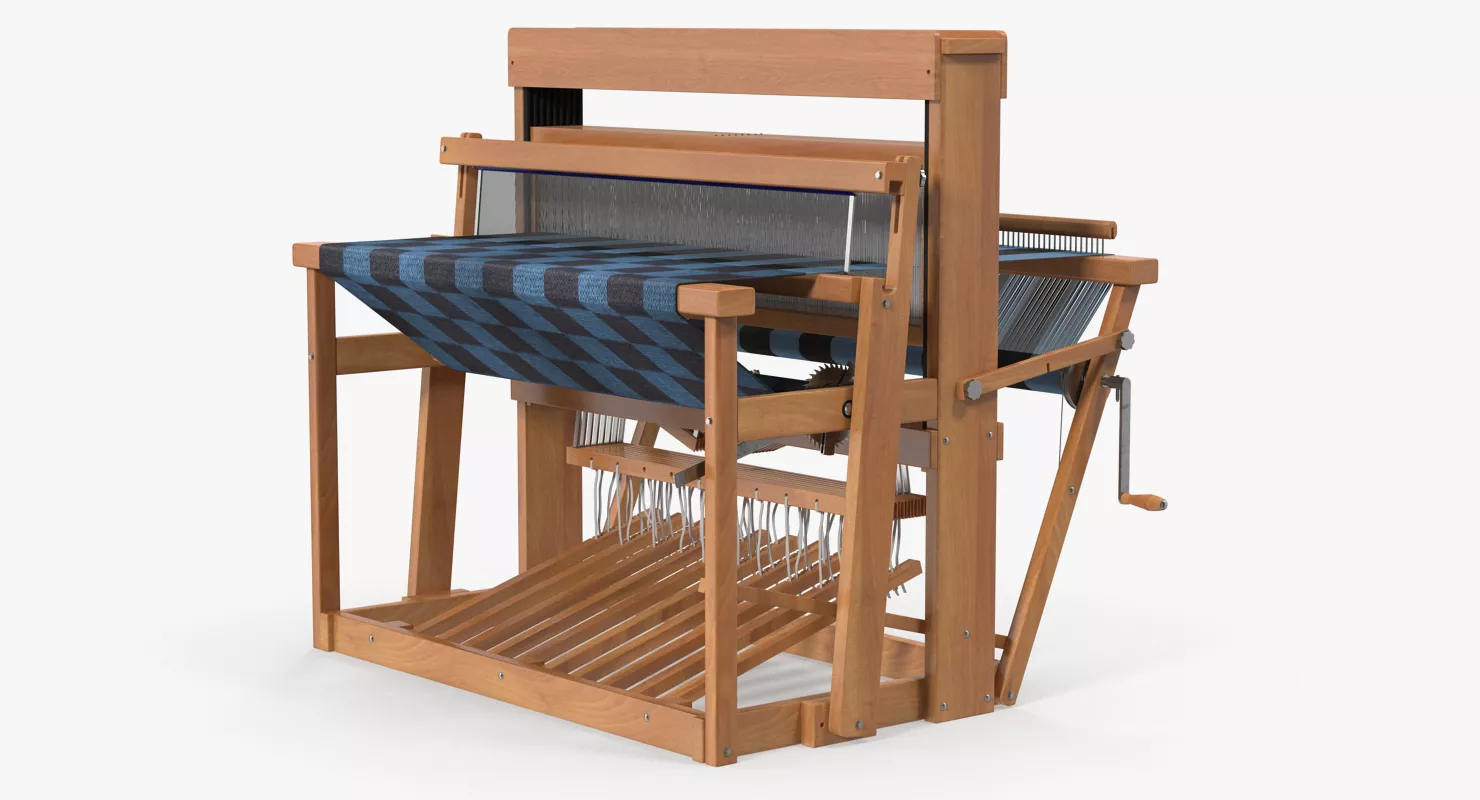 Wooden Loom with Rug 3D model