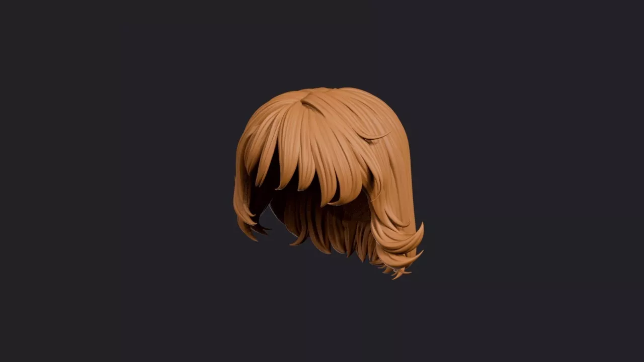 Flared Shag Bob with Feather Fringe Hairstyle 3D print model
