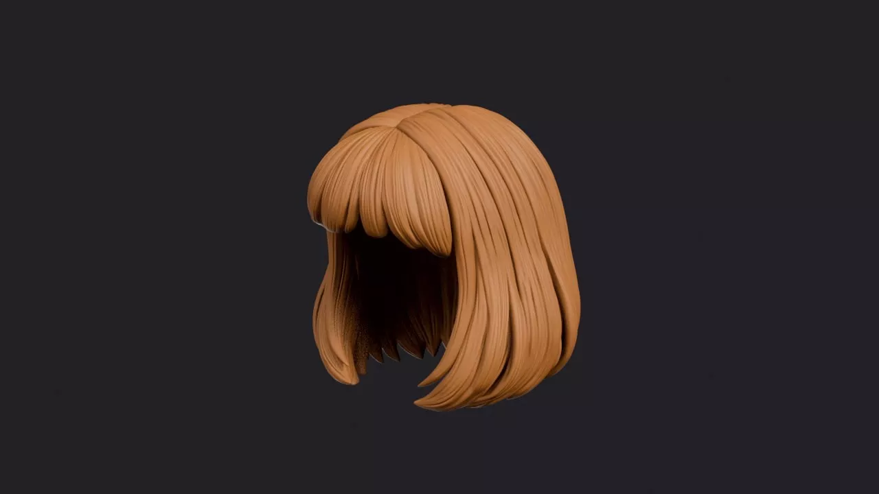 Inward Curl Bob with Chunky Fringe Hairstyle 3D print model