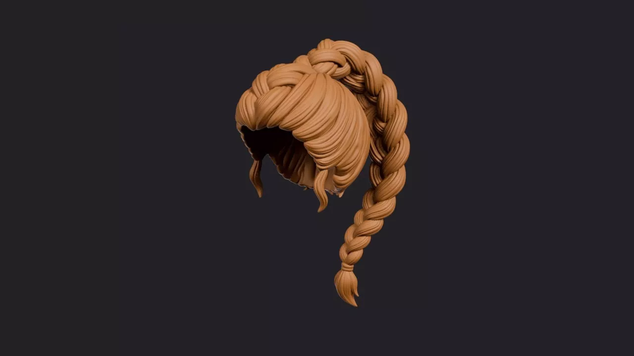 High Thick Braid Ponytail Hairstyle 3D print model