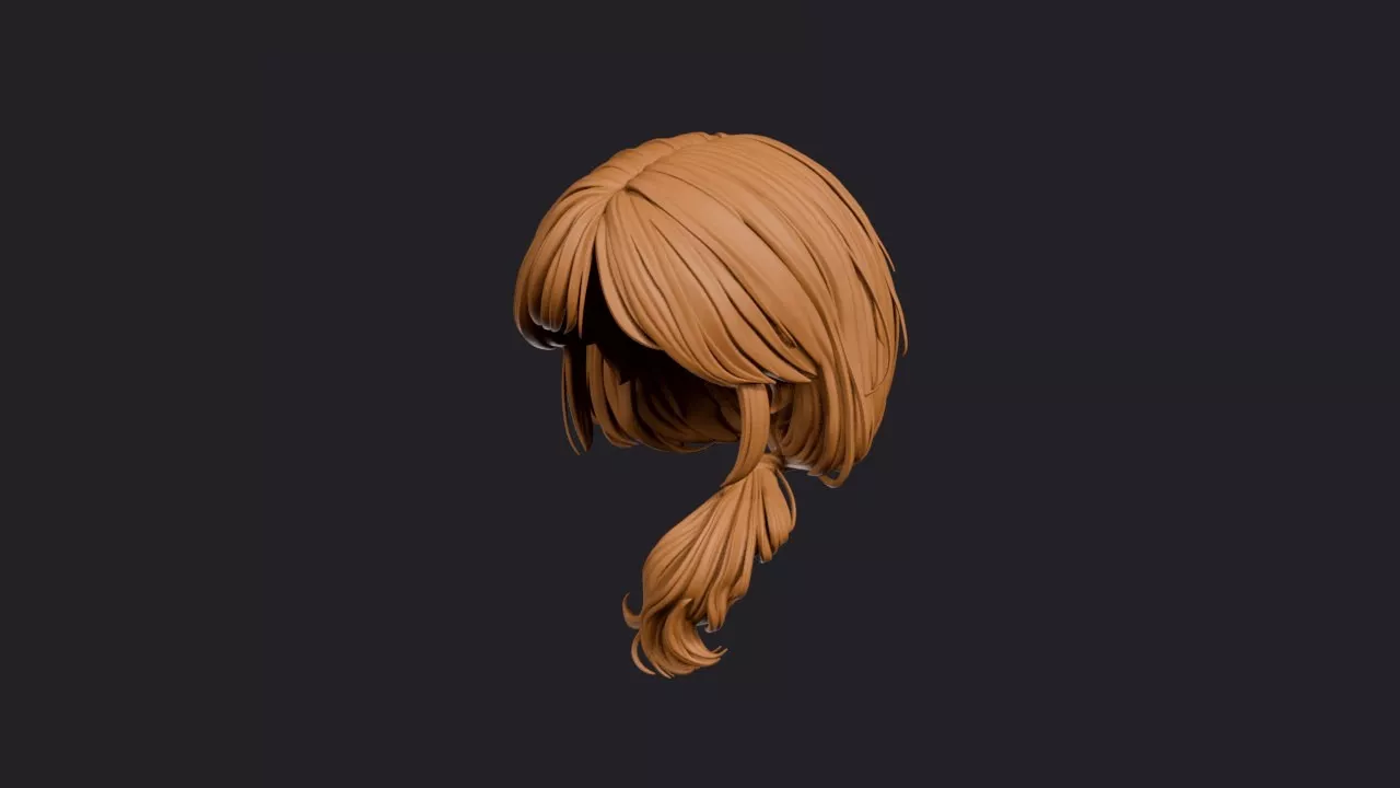 Short Curtain Bob with Side Ponytail Hairstyle 3D print model