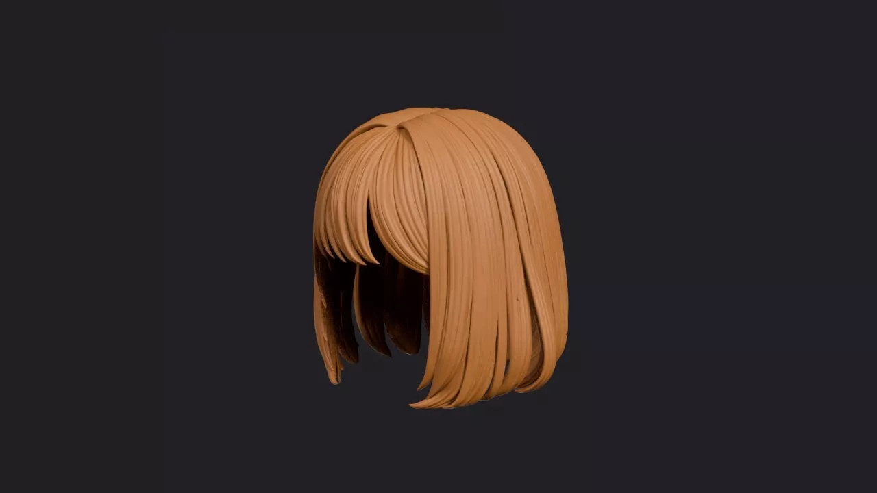 Rounded Chin Bob with Slanted Bangs Hairstyle 3D print model