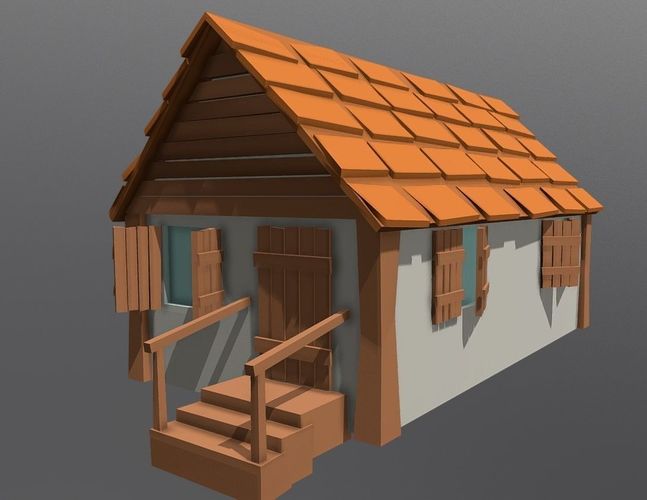 House with orange roof Low-poly 3D model