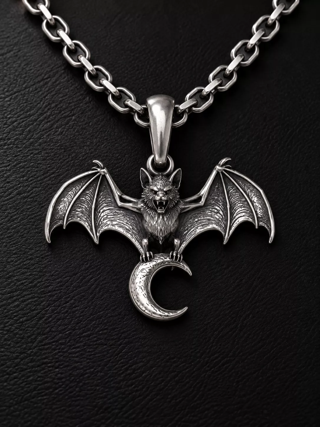 Gothic Bat and Crescent Moon Pendant 3D Printable STL Model 3D print model