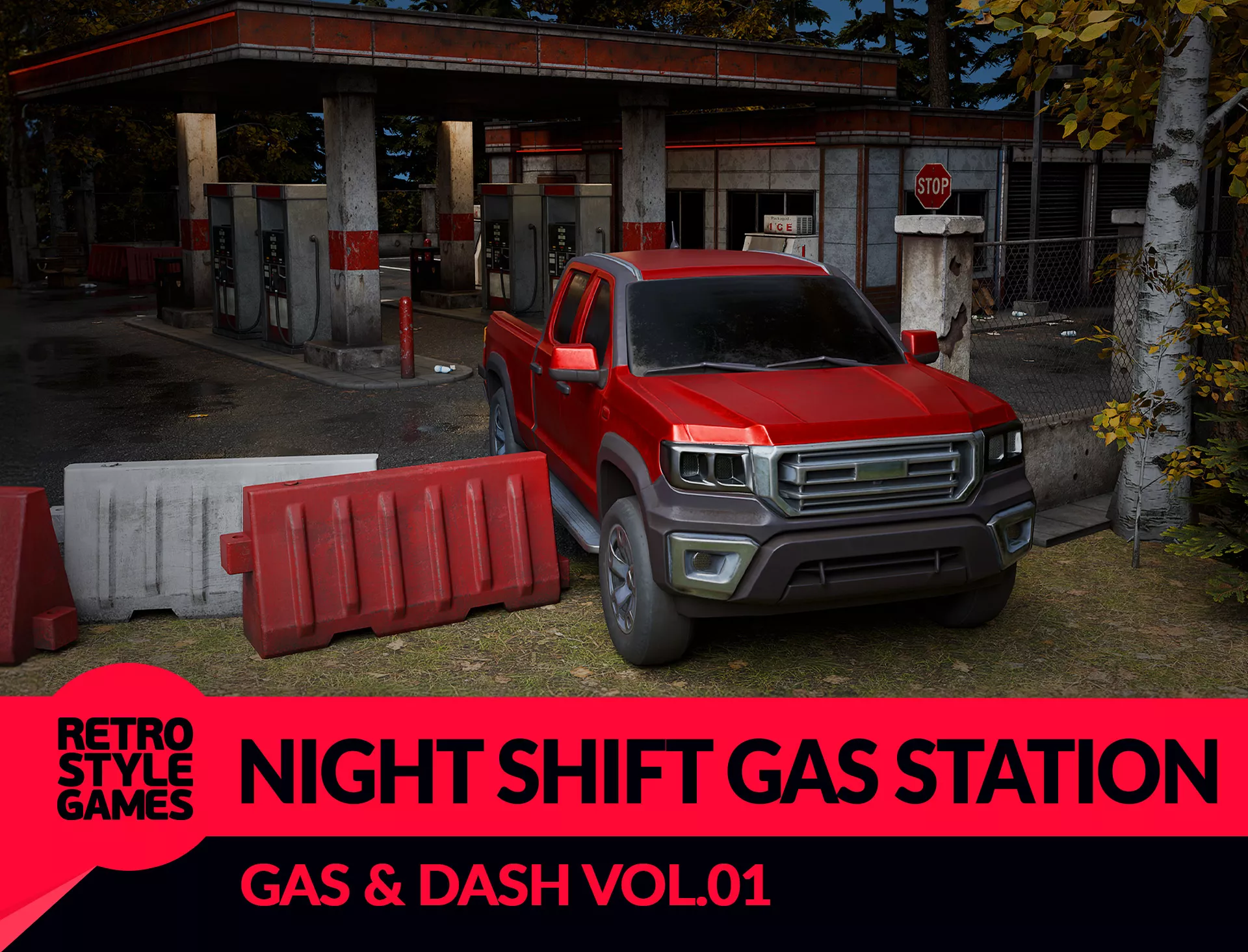 Gas Dash Night Gas Station 3D Model Modular Convenience Store Low-poly 3D model