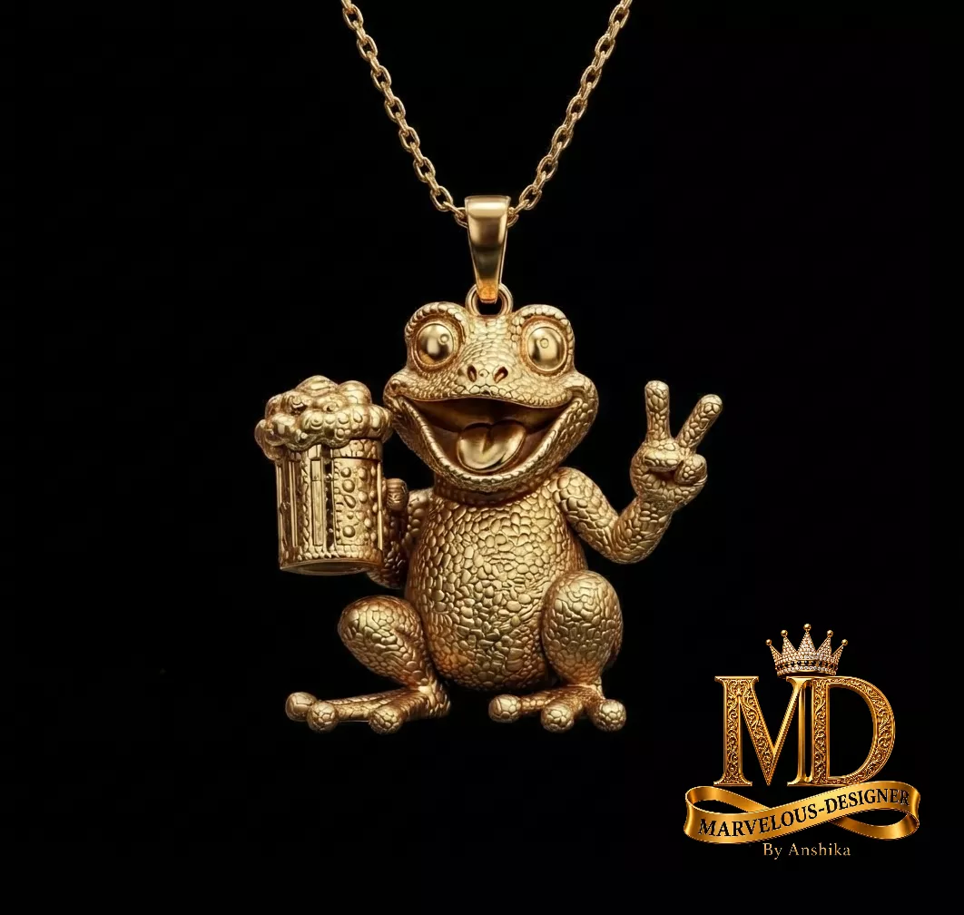 Cartoon Frog Beer Mug Pendant 3D print model