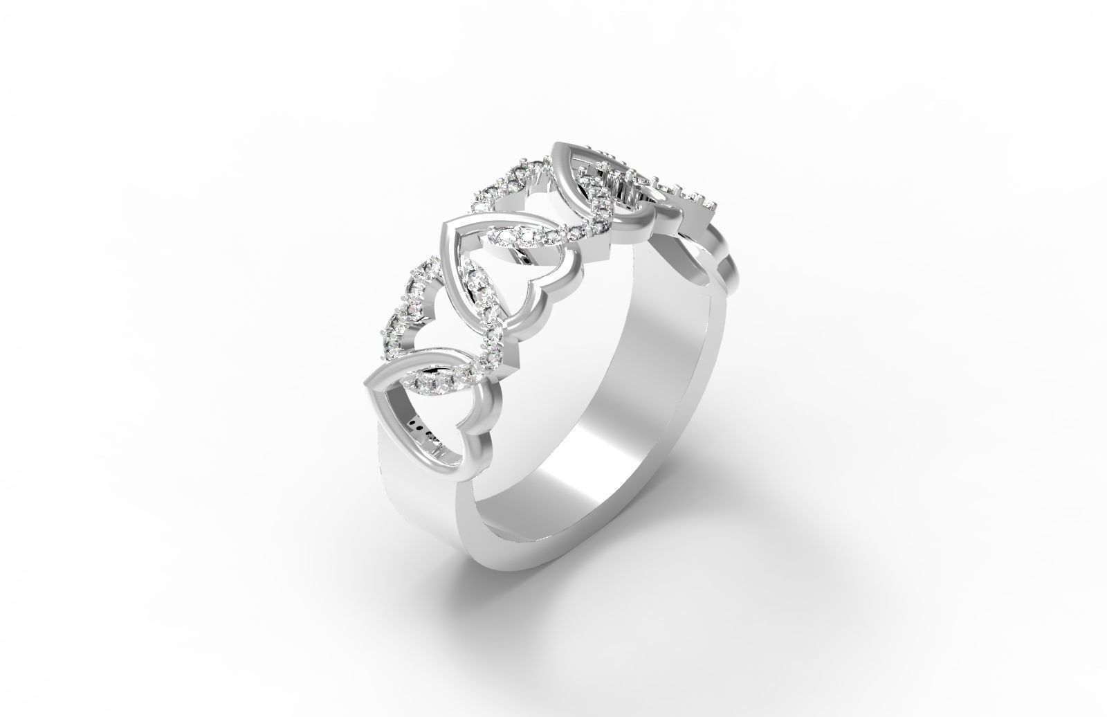 Heart ring with diamonds 3D print model_1