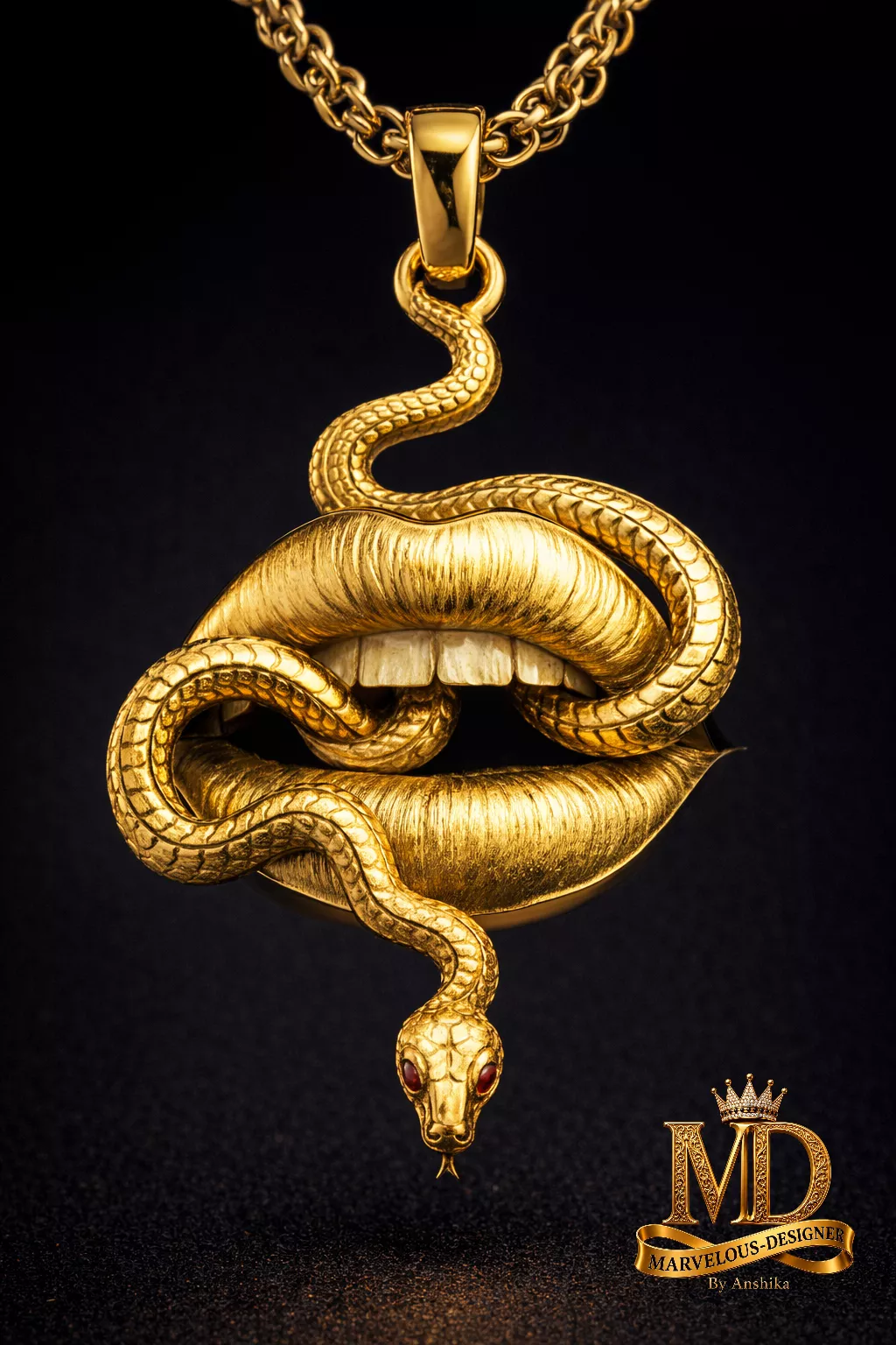 Coiled Snake Mouth Pendant 3D print model