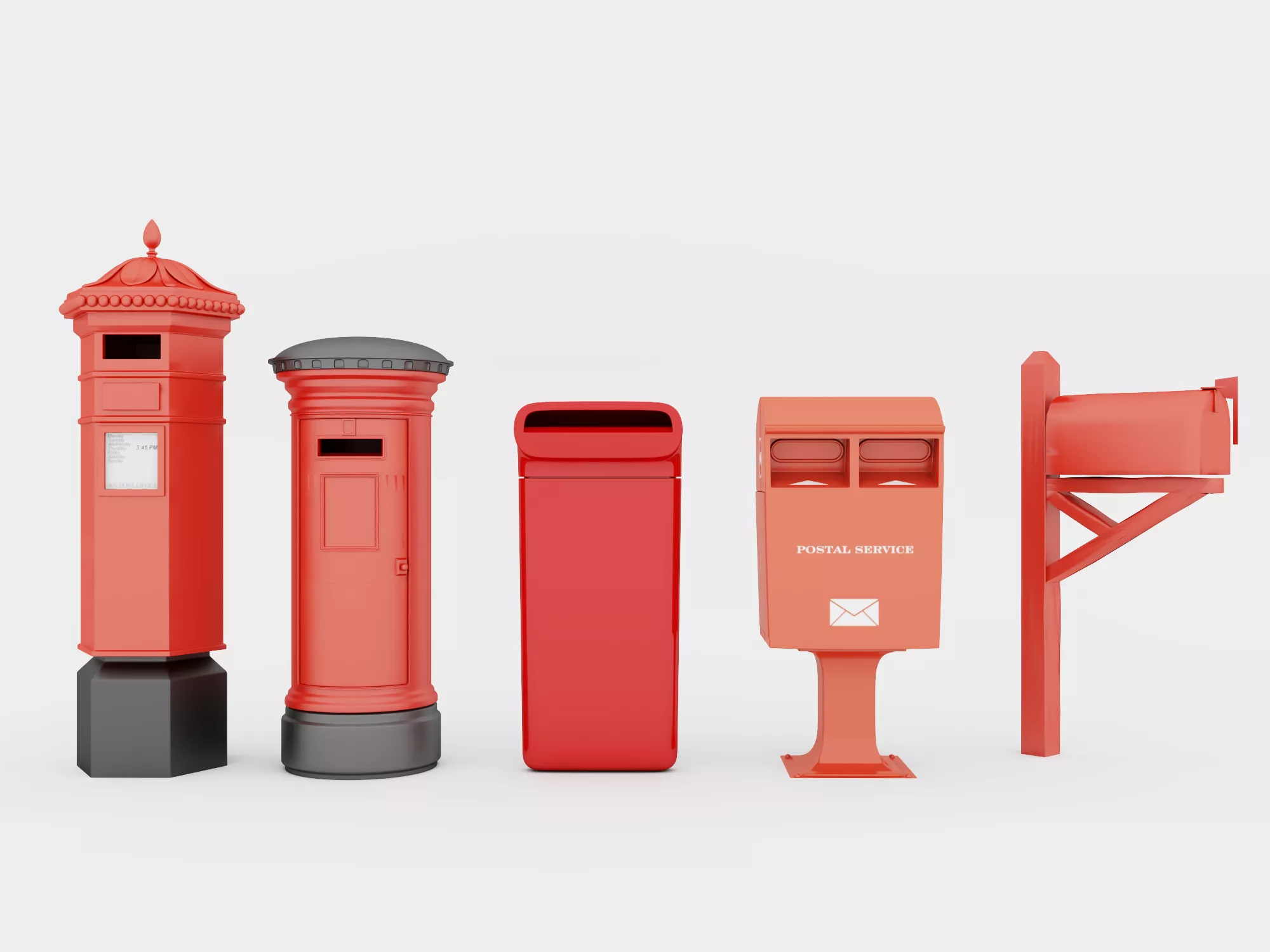 Red Mailbox Post Box Pack Postal Service Low-poly 3D model