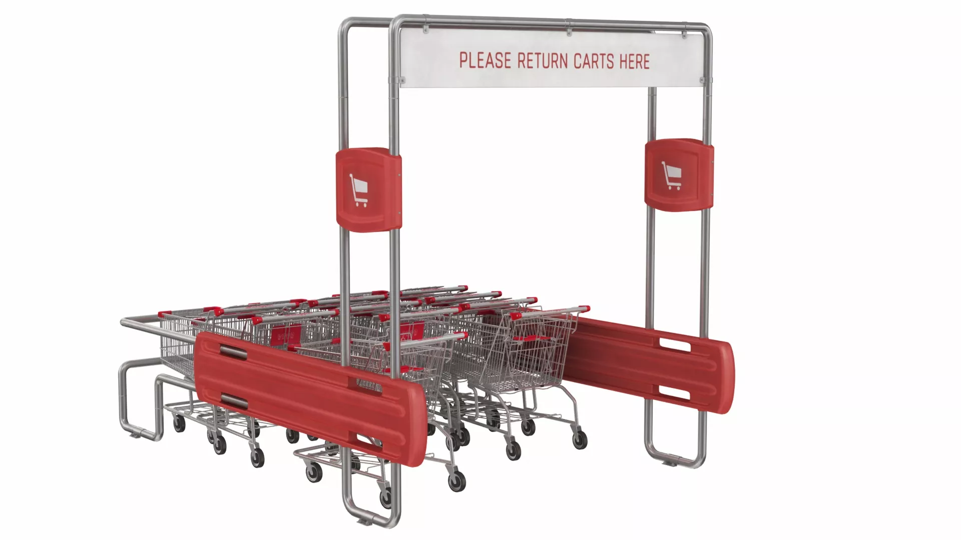 Shopping Cart Corral 1 with Carts Low-poly 3D model