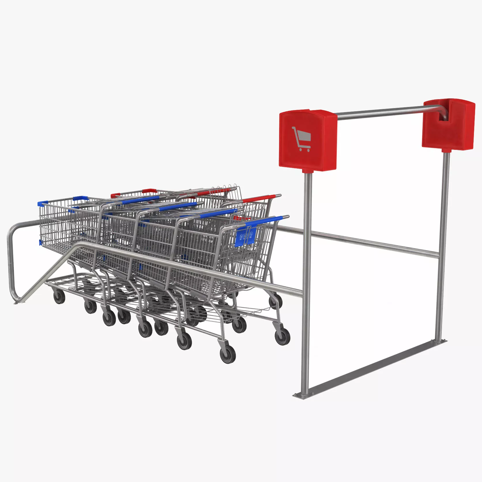 Shopping Cart Corral 2 With Carts Low-poly 3D model