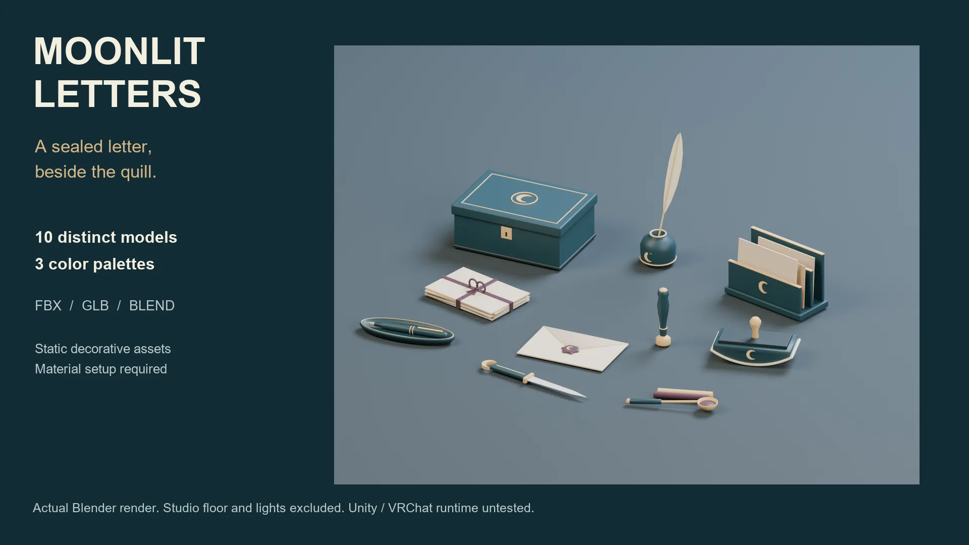Moonlit Letters - 10 Stylized Letter-Writing Props 3D model | CGTrader