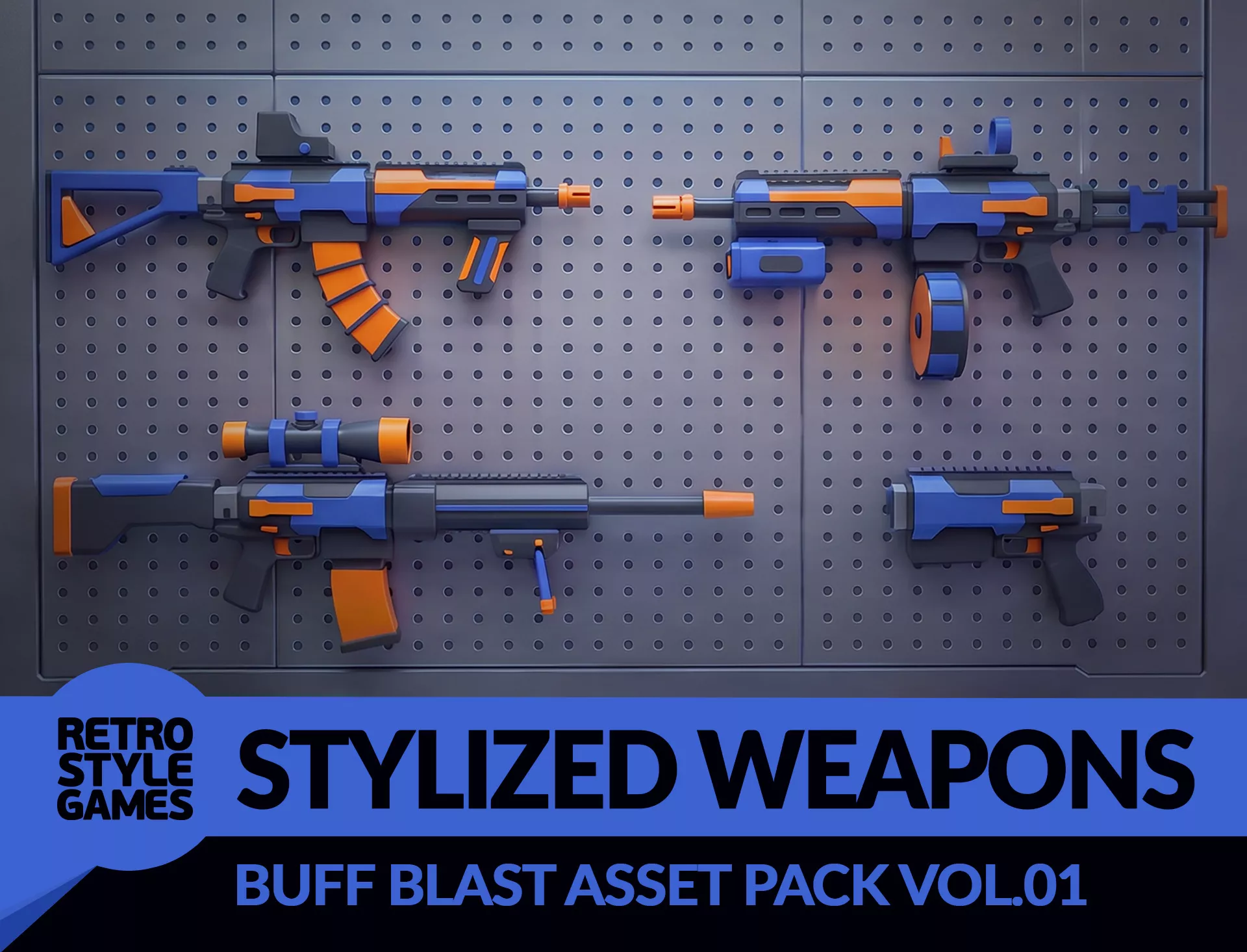 Buff Blast Stylized Weapons 3D Model Pack Cartoon Guns Low-poly 3D model