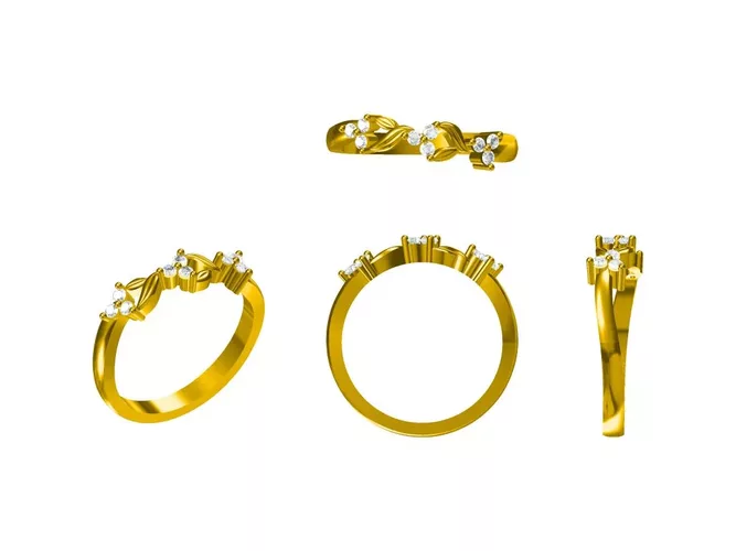 Leaf Knot Diamond Gold Ring CAD File JewelCAD 3D model 3D printable ...