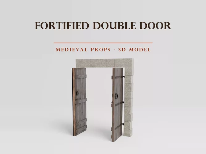 Medieval Fortified Double Door - Animated - PBR Low Poly