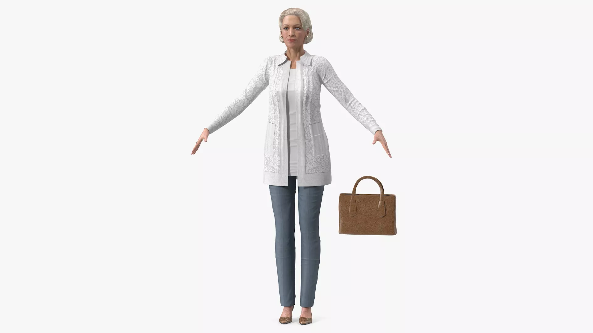 Elderly Lady in Casual Clothes T Pose 3D model