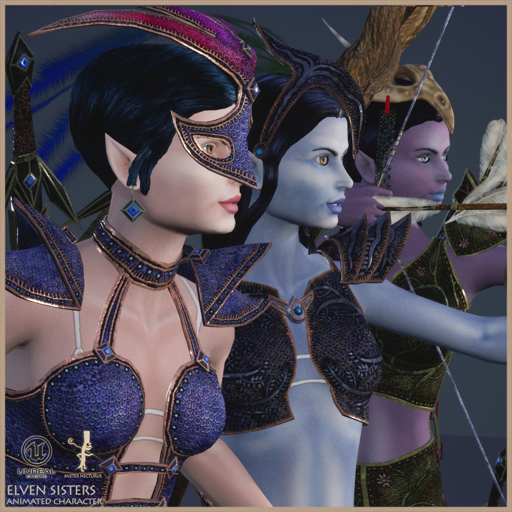 Elven Girls Family Light Version Low-poly 3D model_4